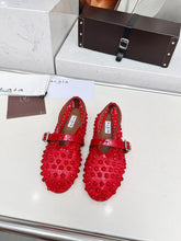 ALAIA MARY JANE SHOES IN CHERRY RED STUDDED FISHNET MESH AND CALFSKIN